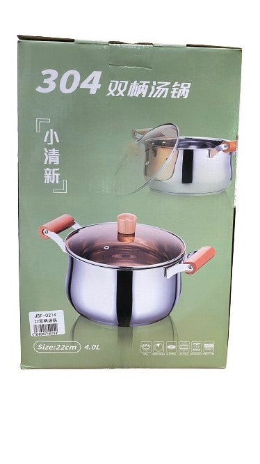 304 SS D/Handle Saucepan W/Lid 22cm