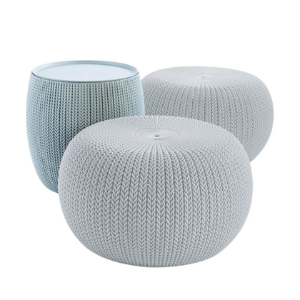 Keter Outdoor Cozy Pouf Ottoman Set Cloudy Grey + White Table