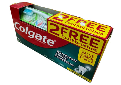 COLGATE Max C/Protect Toothpaste Cool Mint 175gx2W/Free 2 Toothbrush