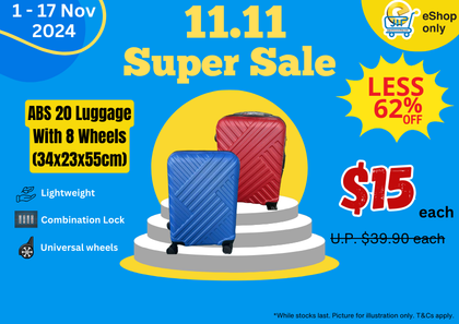 (11.11 Promo) ABS 20' Luggage With 8 Wheel (Assorted Color & Design will be delivered)