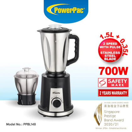 PowerPac High Power Blender and Grinder Stainless Steel 700W PPBL148